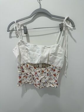 Reformation White Floral Tie-Strap Cropped Bustier